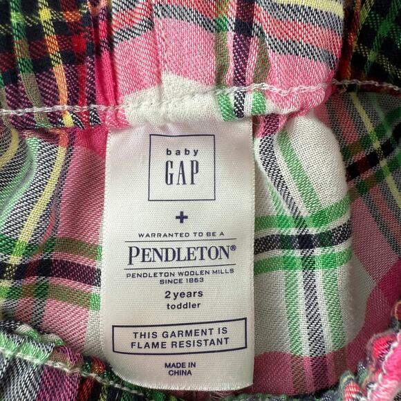 Gap + Pendleton Toddler Girls Pajamas Set 2T Plaid Pink Green White - Picture 4 of 4
